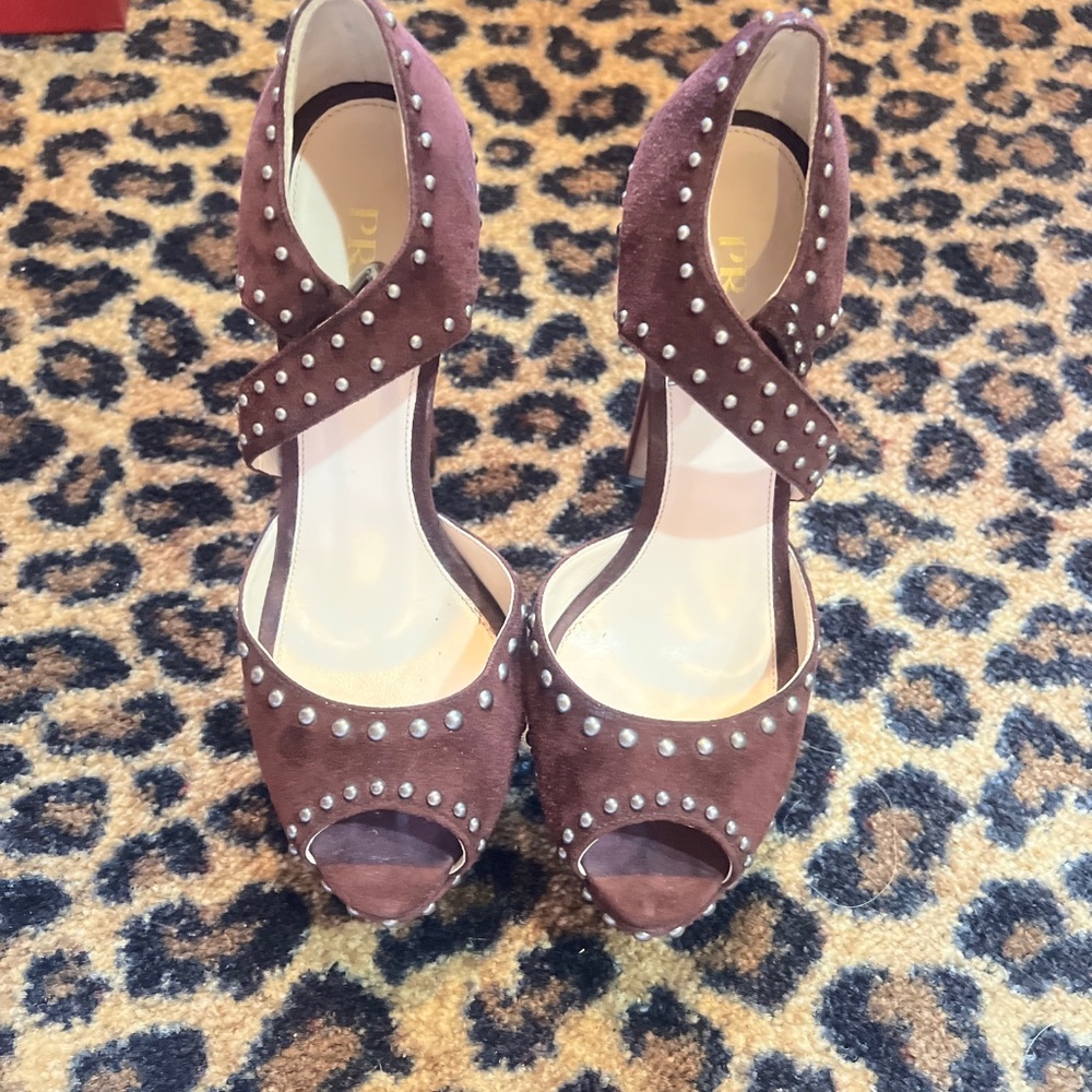 Prada suede purple rivet detail peep toe platform heel 37